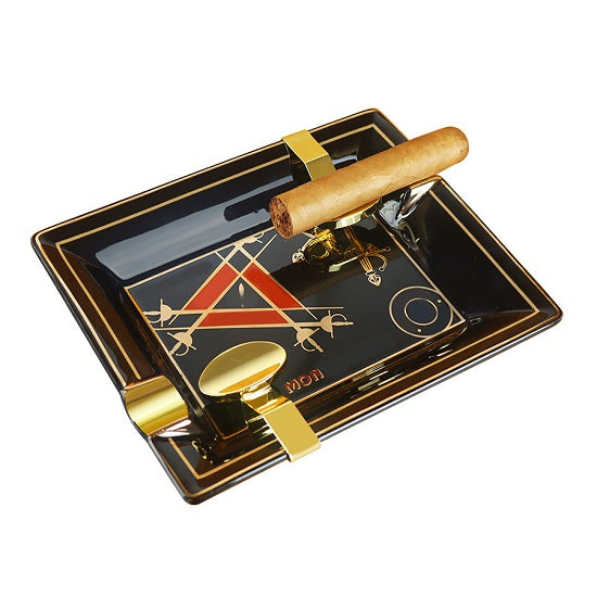 Montecristo Luxury Style Hand Made Elegant Fine Ceramic Gold Plated Two Slots Cigars Black Ashtrays Discount