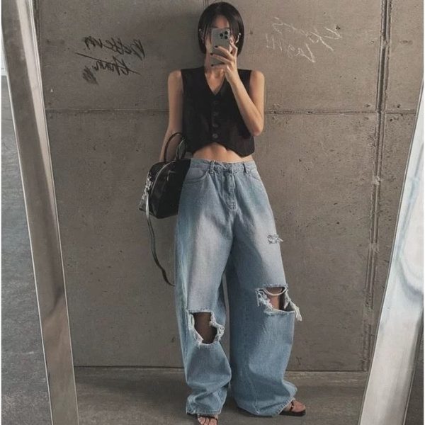 Mocha Cropped Statement Denim Jeans For Cheap