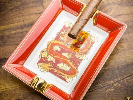 LUBINSKI Cigar Ashtray Year Of The Dragon Luxury Hand Made Fine Ceramic Windproof Two Slots Sigar Online Hot Sale