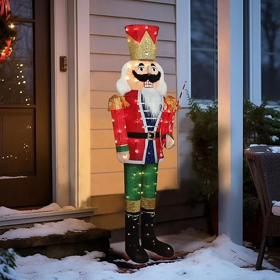 Christmass Illuminated 5 Feet Toll Nutcracker Gardian Soldiers Large Outside Wood Statues Cheap