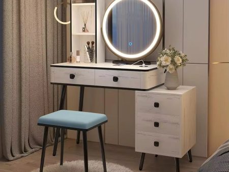 Modern Wood Makeup Vanity Desk with Large Lighted LED Mirror 5 Drawers and Charging Station Online Hot Sale