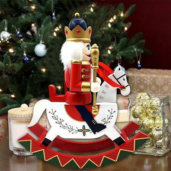 Christmass Nutcracker Soldiers on  Rocking Horse Large Statues Figurines Fashion