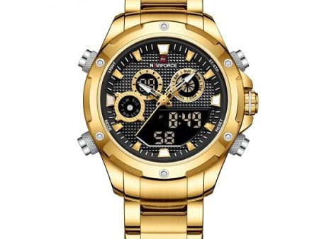 Mens Top Brand Military Grade  Multi-function Chronograph Quartz Alarm Digital Waterproof Luminous  Gold Black Watch Supply