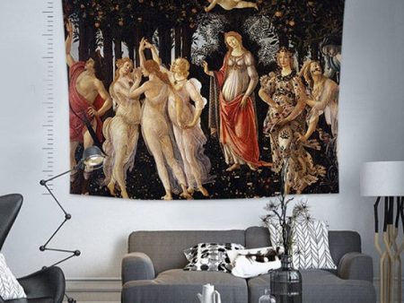 Sandro Botticelli Master Piece Collection Medieval Fresco Primavera Fabric Tapestry For Sale