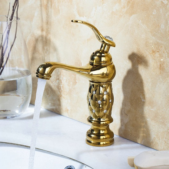 Diamond Polish Luxury Solid Brass Bathroom Basin Mixers Single Handle Faucets Combination Supply