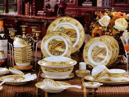 Beutiful Life Luxury Guci Style Fine Porcelain Bone China 56 Pies Dinner Sets For Discount