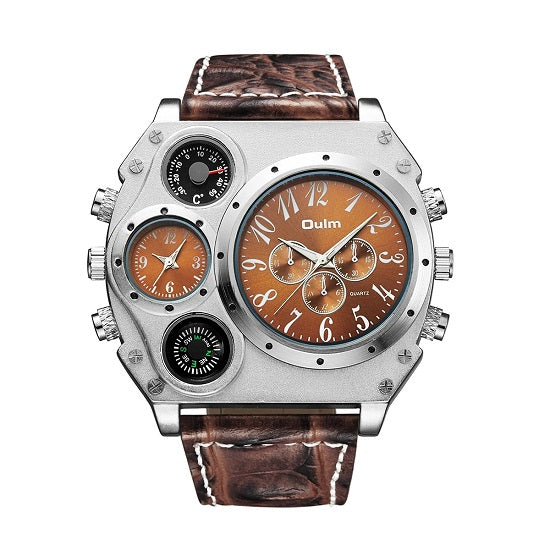 Mens Oulm Unique Top Brand Design Multi-function Multiple Time Zone Compas Luminous Water resistance Sports Chronograph Quartz Watch Supply