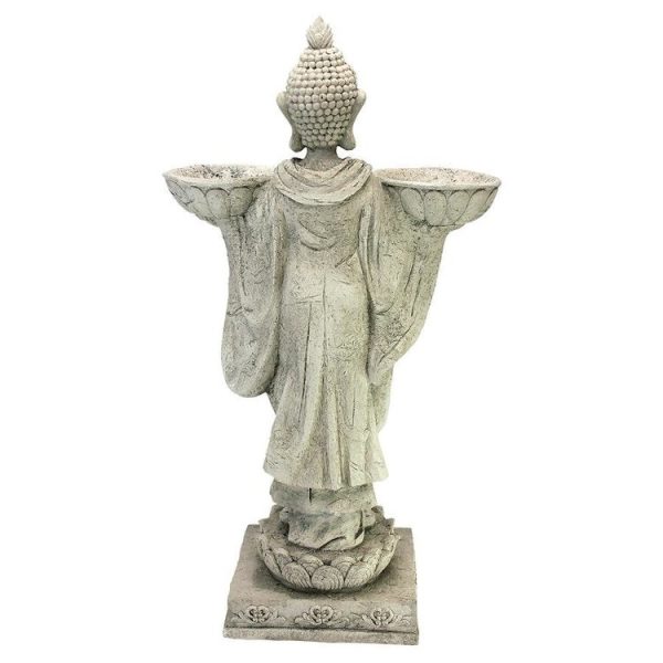 Buddha  with Two Candle Holder  Bowls Zen Garden Statue Online