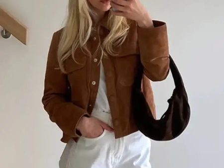 Leah Vintage Suede Short Coat in Brown For Sale