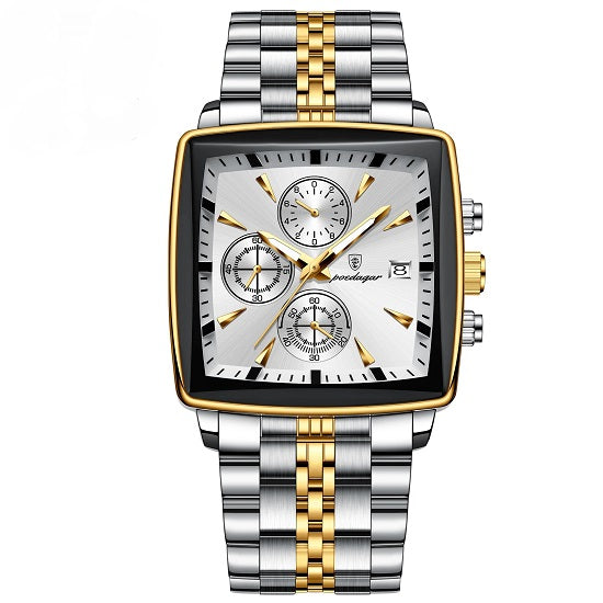 Mens Top Brand Luxury Multi-function Chronograph Quartz Square Sport  Waterproof Luminous Gold White  Watch Online Hot Sale