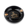 Montecristo Luxury Style Hand Made Fine Ceramic Gold Plated Round Two Slots Cigars Black Ashtrays For Cheap