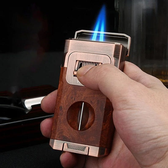 Private Collection Deluxe Cigar Lighter with V Shape Knife Cigar Holder Dual Nozzle Flame Sharp Cigar Cutter Discount