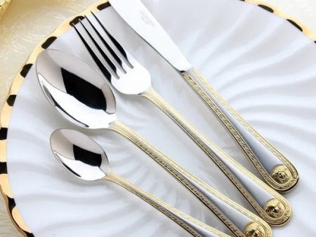 Versace Style 24pcs Gold Plated Stainless Steel Kitchenware Set Delicate Cutlery Tableware Online Hot Sale