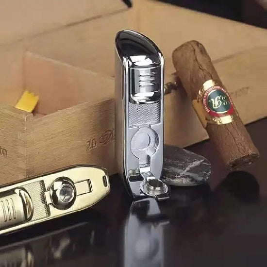 Private Collection COHIBA Lighter Metal 3 Jet Torch Lighter with Sharp Lighter Cigar Cutter Cheap