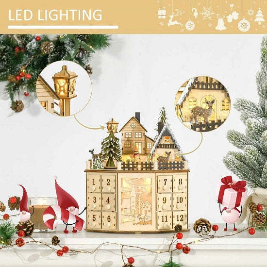 Large Wooden  Advent Calendar with LED Light & Music Countdown Calendar for  Christmas For Sale