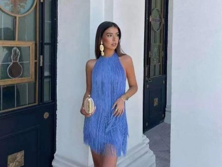 Blue Hue Tasseled Statement Dress Online Hot Sale