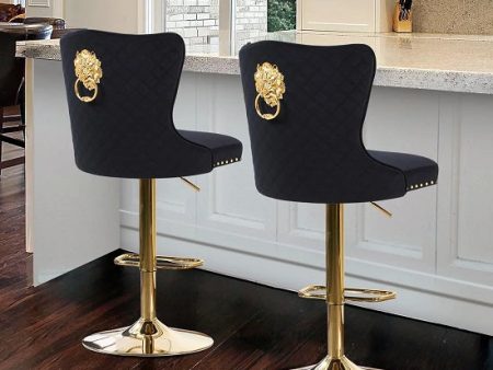 Designer luxury Velvet Upholstered  Bar Chairs With a Lion s Head Pull Ring Set Of Two Online Sale