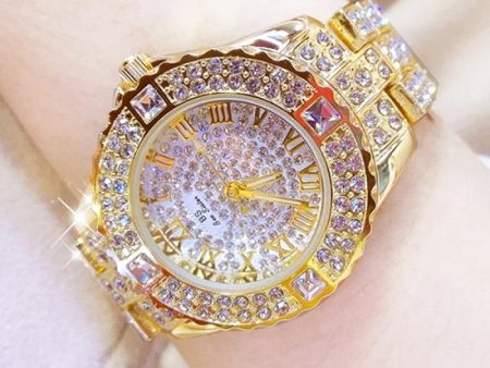 Women Luxury Top Brand Diamond Gold with Rhinestone Wrist Watches Fashion