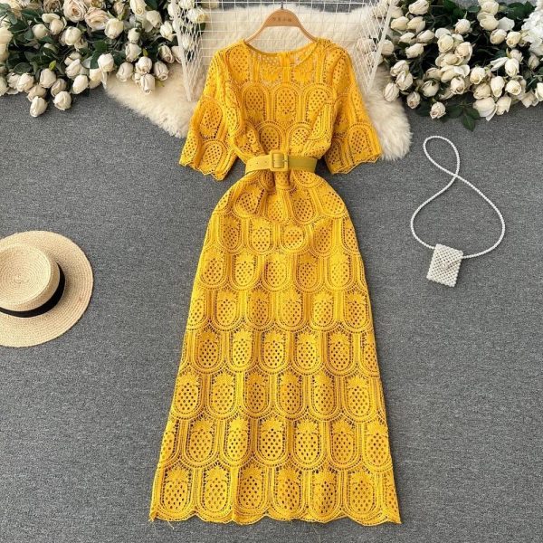 Bisco Luxury Lace Dress with Belt on Sale