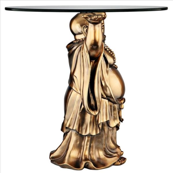 Feng Shui Decoration Jolly Hotei Buddha Glass-Topped Sculptural Table For Sale