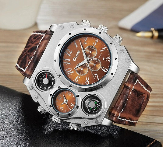 Mens Oulm Unique Top Brand Design Multi-function Multiple Time Zone Compas Luminous Water resistance Sports Chronograph Quartz Watch Supply