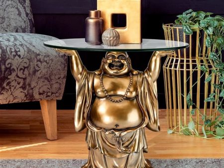 Feng Shui Decoration Jolly Hotei Buddha Glass-Topped Sculptural Table For Sale