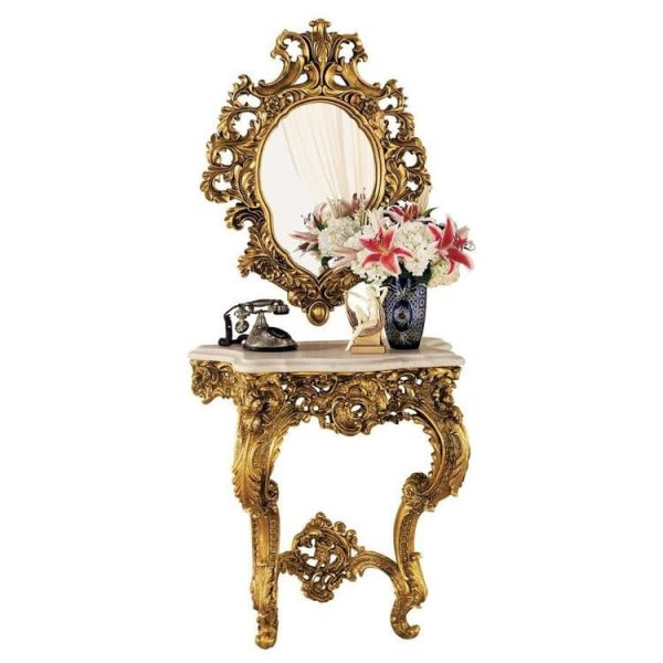 French Rococo Style  17C Madame Antoinette Wall Console Table and Mirror Set Cheap