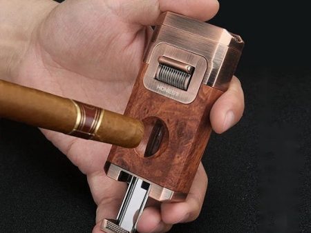 Private Collection Deluxe Cigar Lighter with V Shape Knife Cigar Holder Dual Nozzle Flame Sharp Cigar Cutter Discount