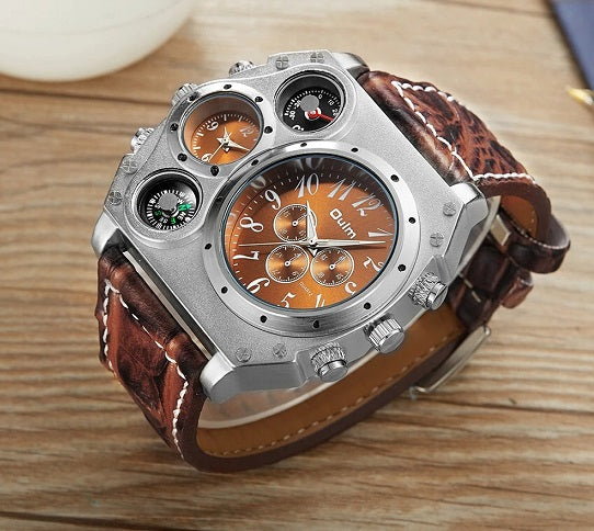 Mens Oulm Unique Top Brand Design Multi-function Multiple Time Zone Compas Luminous Water resistance Sports Chronograph Quartz Watch Supply