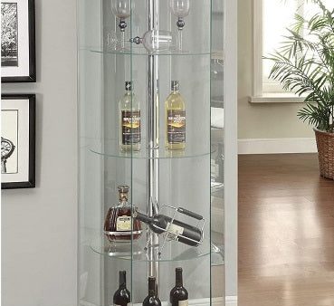 Private Collection Corner Glass Wine and Liquor Bar Cabinet Hexagon Shaped Display with Glass Doors Shelfs Discount