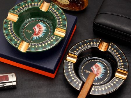 Luxury Hand Made Fine Ceramic Windproof  Four Slots Sigar Ashtrays Exlusive Gold Plated Design by Lubinski Sigars Online now