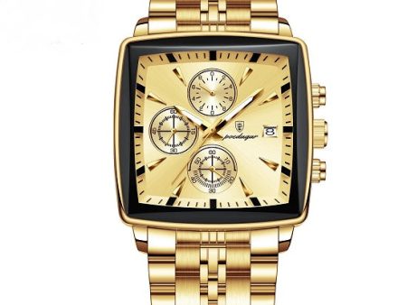 Mens Top Brand Luxury Multi-function Chronograph Quartz Square Sport Waterproof Luminous Gold Gold Watch Online Hot Sale