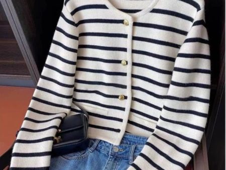 Marietta Striped Woolen Cardigan Supply