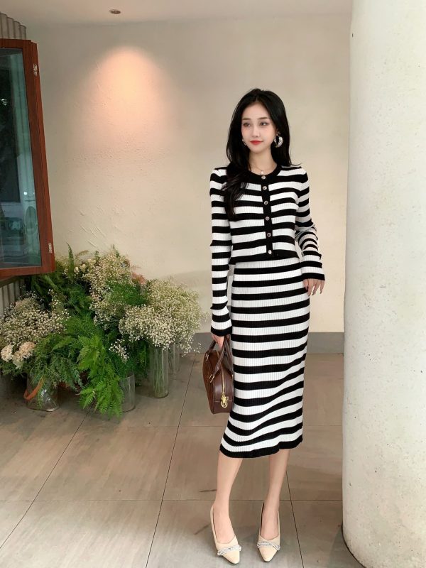 Jadon Striped Knit Dress with Cape on Sale