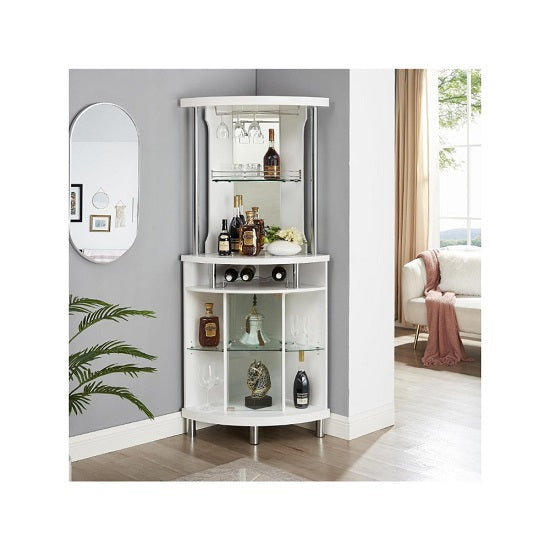 White Corner  Wood Wine and Liquor Bar Cabinet, Built-in Wine Rack, and Lower Glass Cabinet Online