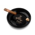 Montecristo Luxury Style Hand Made Fine Ceramic Gold Plated Round Two Slots Cigars Black Ashtrays For Cheap