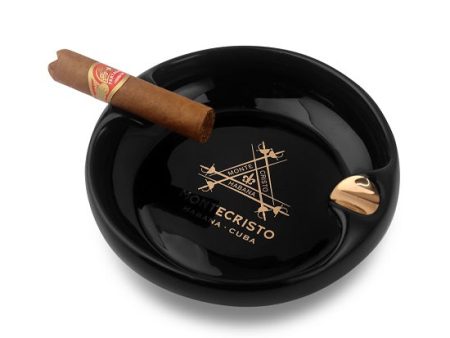 Montecristo Luxury Style Hand Made Fine Ceramic Gold Plated Round Two Slots Cigars Black Ashtrays For Cheap