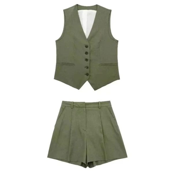 Carter Linen Coord Set in Olive Online