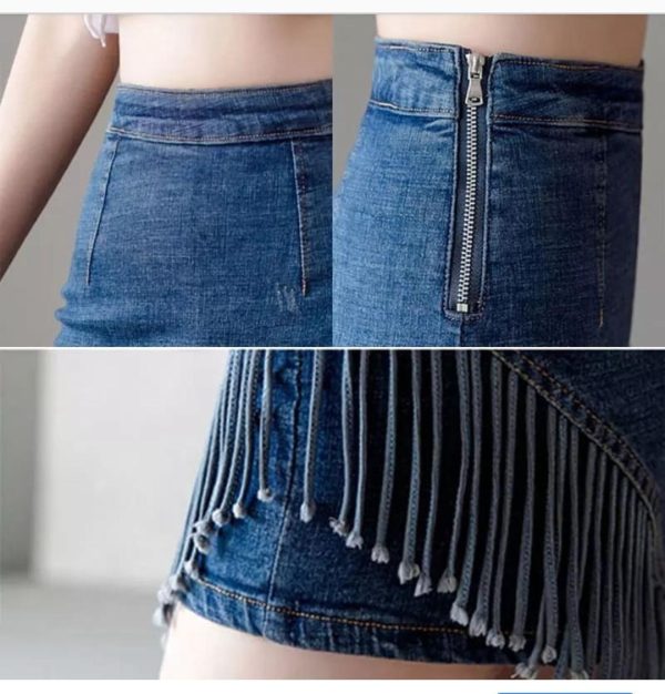 Fringes Denim Skirt Discount