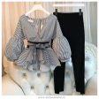 Luxury Bubble Sleeve Top with Pants For Discount