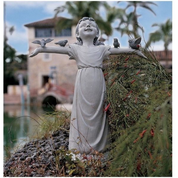 Little Girl  With Birds Statue Garden Statue For Sale