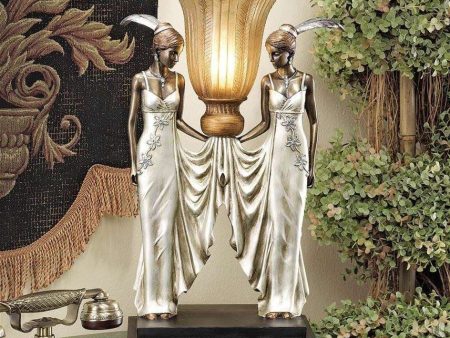 Art Deco Peacock Maidens Tabletop Lamp Statue By Artist Erte Online now