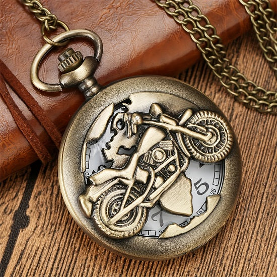 Bronze Motorcycle Bronze Necklace Quartz Movement Pocket Watch For Sale