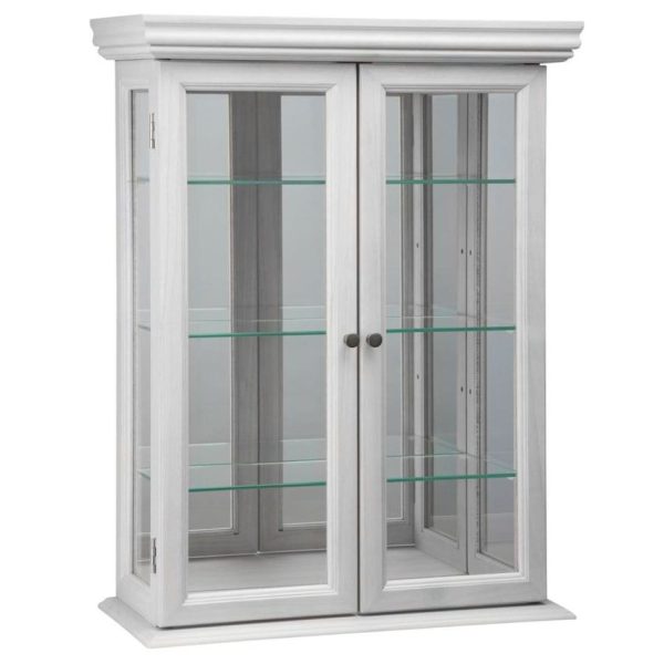 Tuscan Country Style Handmade Hardwood White Finish Wall Curio Cabinet For Sale