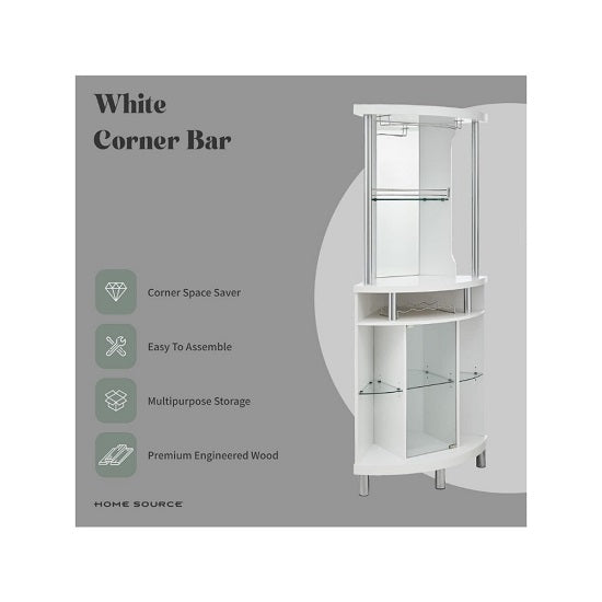 White Corner  Wood Wine and Liquor Bar Cabinet, Built-in Wine Rack, and Lower Glass Cabinet Online