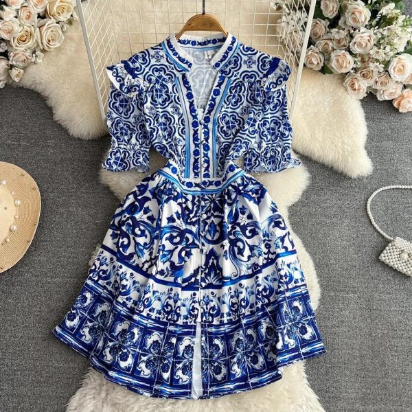 Bologna Porcelain Summer Vintage Dress Hot on Sale