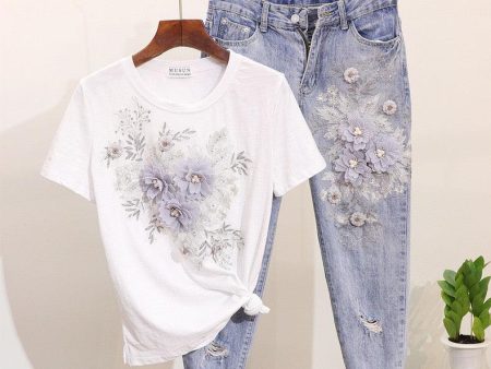 Brisket Embellished Set of Top and Denims Fashion