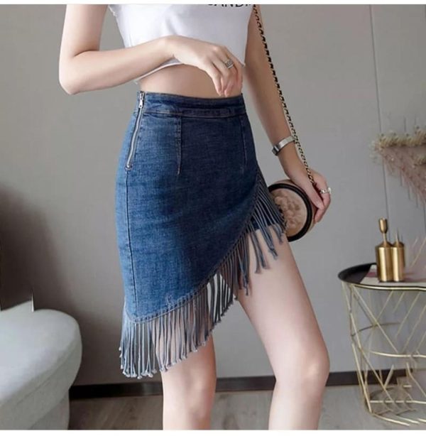 Fringes Denim Skirt Discount