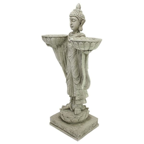 Buddha  with Two Candle Holder  Bowls Zen Garden Statue Online