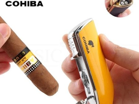 Private Collection COHIBA Lighter Metal 3 Jet Torch Lighter with Sharp Lighter Cigar Cutter Cheap